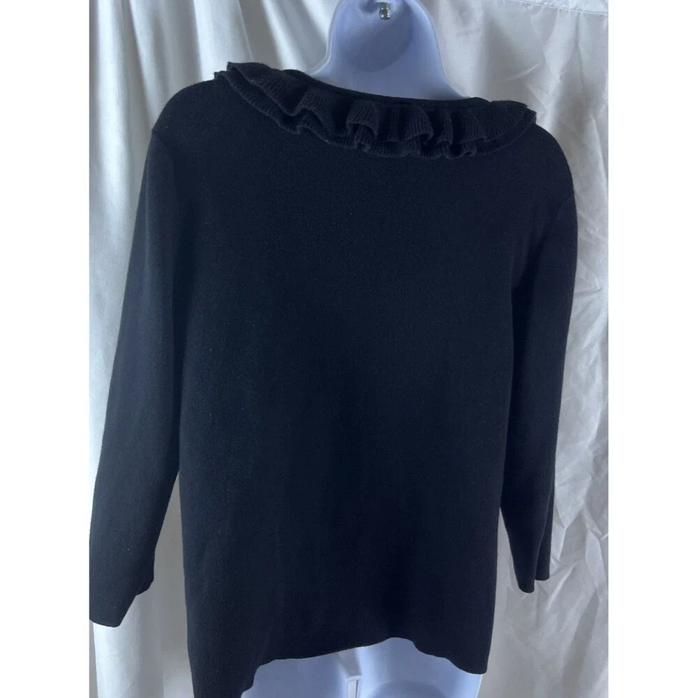 Coldwater Creek Women’s Plus black Pullover Sweater Ruffle Neck Size 1X Office
